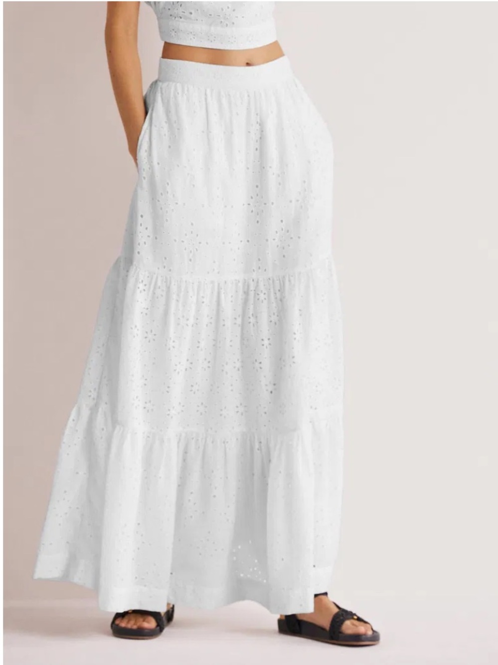 Boden Women’s Size 6 White Cotton Eyelet Hazel Broderie Tiered Maxi Skirt NEW